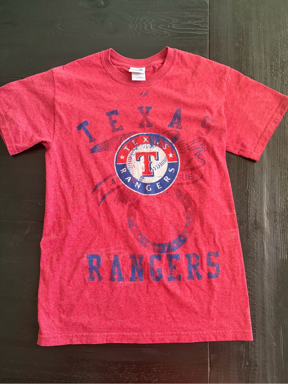 Majestic Red Texas Rangers Kids Tee with Blue Logo
